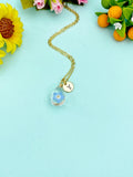 Forget Me Not Initial Necklace – Pressed Flower Pendant, Gold