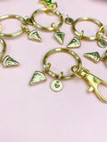 Gold Pizza Slice Keychain – Initial Charm, Foodie Gift