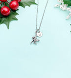 Silver Orangutan Monkey Charm Necklace with Personalized Initial Pendant, N249