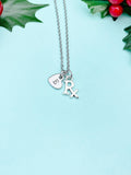 Silver Rx Heart Charm Necklace with Personalized Initial Pendant, N21N