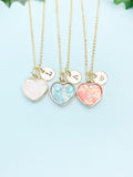 Heart Necklace, Gold Heart Opal Charm Necklace, Heart White Imitation Opal Charm, Heart Necklace, Personalized Gift, N1113
