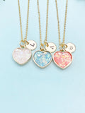 Gold Heart Necklace, Imitation Opal Charm, Personalized Initial, N1113