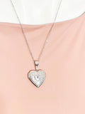 Silver Heart Locket Necklace, Floral Photo Keepsake, Stainless Steel