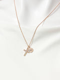 Rose Gold Cross Charm Necklace with Personalized Initial Pendant, N6755