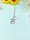 Silver Drum Set Charm Necklace with Personalized Initial Pendant, N4787B
