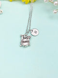 Silver Drum Set Charm Necklace with Personalized Initial Pendant, N4787B