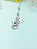 Silver Drum Set Charm Necklace with Personalized Initial Pendant, N4787B