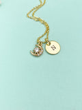 Gold Tiny Moon and Star Charm Necklace with Initial Pendant, N4128