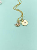 Gold Tiny Moon and Star Charm Necklace with Initial Pendant, N4128