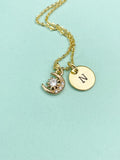 Gold Tiny Moon and Star Charm Necklace with Initial Pendant, N4128