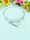 Silver Flute Charm Bracelet with Personalized Initial Pendant, N1376