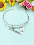 Silver Flute Charm Bracelet with Personalized Initial Pendant, N1376