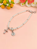 Shell Pearl Cross Bracelet with Personalized Initial Charm, N6761