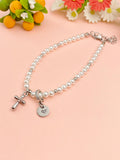 Shell Pearl Cross Bracelet with Personalized Initial Charm, N6761