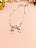 Shell Pearl Cross Bracelet with Personalized Initial Charm, N6761
