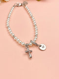 Shell Pearl Cross Bracelet with Personalized Initial Charm, N6761