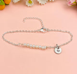 Silver Natural Pearl Bracelet with Personalized Initial Charm, N6762
