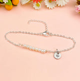 Silver Natural Pearl Bracelet with Personalized Initial Charm, N6762