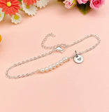 Silver Natural Pearl Bracelet with Personalized Initial Charm, N6762