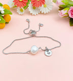 Silver Natural Pearl Bracelet with Personalized Initial Charm, N6763