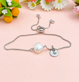 Silver Natural Pearl Bracelet with Personalized Initial Charm, N6763