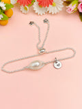 Silver Wire Wrap Natural Pearl Bracelet with Personalized Initial Charm, N6764