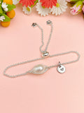 Silver Wire Wrap Natural Pearl Bracelet with Personalized Initial Charm, N6764