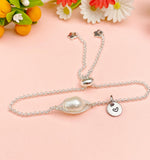 Silver Wire Wrap Natural Pearl Bracelet with Personalized Initial Charm, N6764