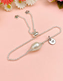 Silver Wire Wrap Natural Pearl Bracelet with Personalized Initial Charm, N6764