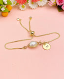 Gold Baroque Keshi Pearl Bracelet with Personalized Initial Charm, N6765