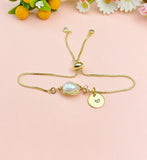 Gold Baroque Keshi Pearl Bracelet with Personalized Initial Charm, N6765