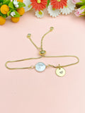 Gold Natural Baroque Pearl Keshi Bracelet with Personalized Initial Charm, N6766