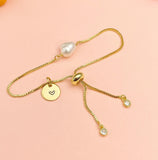 Gold Natural Pearl Bracelet with Personalized Initial Charm, N6767