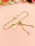 Gold Natural Pearl Bracelet with Personalized Initial Charm, N6767