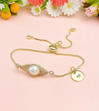 Gold Natural Freshwater Pearl Bracelet with Personalized Initial Charm, N6768