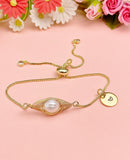 Gold Natural Freshwater Pearl Bracelet with Personalized Initial Charm, N6768