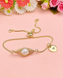 Gold Natural Freshwater Pearl Bracelet with Personalized Initial Charm, N6768