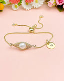 Gold Natural Freshwater Pearl Bracelet with Personalized Initial Charm, N6768