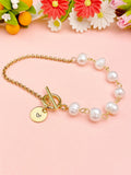 Gold Natural Freshwater Pearl Bracelet with Personalized Initial Charm, N6770