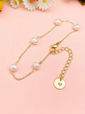 Gold Natural Pearl Beaded Chain Bracelet with Personalized Initial Charm, N6772