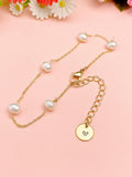 Gold Natural Pearl Beaded Chain Bracelet with Personalized Initial Charm, N6772