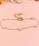 Gold Natural Pearl Beaded Chain Bracelet with Personalized Initial Charm, N6772