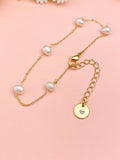 Gold Natural Pearl Beaded Chain Bracelet with Personalized Initial Charm, N6772