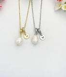 Gold or Silver Freshwater Pearl Necklace with Zirconia Bail and Initial Pendant, N6775M