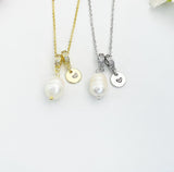 Gold or Silver Freshwater Pearl Necklace with Zirconia Bail and Initial Pendant, N6775M