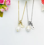 Gold or Silver Freshwater Pearl Necklace with Zirconia Bail and Initial Pendant, N6775M