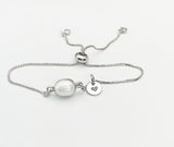 Silver Natural Pearl Bracelet with Personalized Initial Charm, N6776