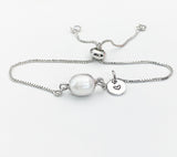 Silver Natural Pearl Bracelet with Personalized Initial Charm, N6776