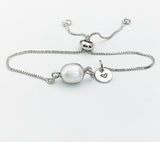 Silver Natural Pearl Bracelet with Personalized Initial Charm, N6776