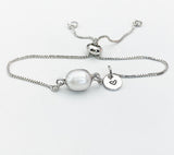 Silver Natural Pearl Bracelet with Personalized Initial Charm, N6776